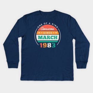 Retro Awesome Since March 1983 Birthday Vintage Bday 1983 Kids Long Sleeve T-Shirt